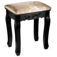 Fineboard Luxury Vanity Table Stool Wood Unique Shape Floral Crafted for Vanity Tables or Other Extravagant Tables with Artwork (Black)