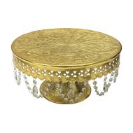GiftBay Creations GiftBay Wedding Cake Stand Round Pedestal Gold finish 14 with Glass Clear Crystals, Recently Redesigned with Durable and Expensive Electro-Painted Gold Finish