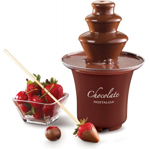  Nostalgia 8-Ounce Chocolate Fondue Fountain, Half-Pound Capacity, Easy to Assemble 3 Tiers, Perfect for Nacho Cheese, BBQ Sauce, Ranch, Liqueurs, 0.5 Pound, Brown
