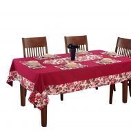 ShalinIndia Pink Floral Table Linens Set for 4 Seater Square Tables with 60 Inch Square Table Cloth, 4 Napkins & Runner -Cotton Duck
