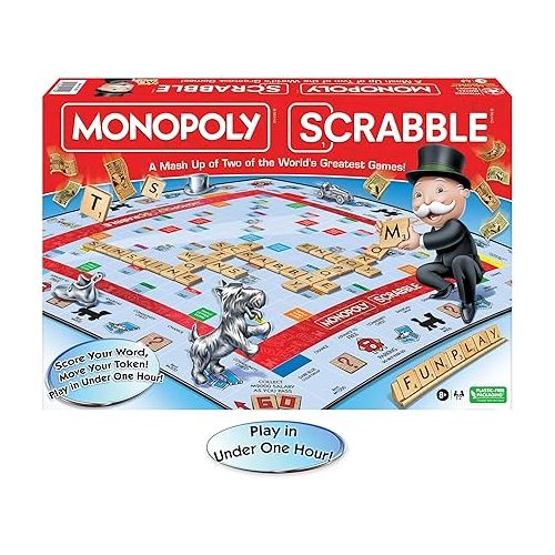  Monopoly Scrabble Game, Play in UNDER ONE HOUR, Score Your Scrabble Word - Move Your Token, By Winning Moves Games USA, Mash-Up of 2 of the World's Greatest Games, 2 to 4 Players Ages 8+ (1250)