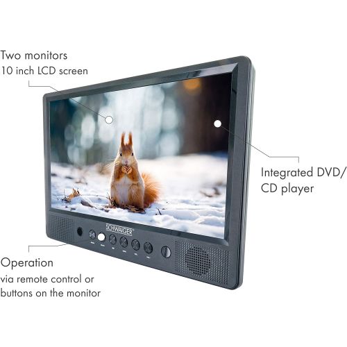  Schwaiger 716474 Portable DVD/CD Player | 10 Inch Screen | 1 Remote Control | SD/USB | With Stand | With Mounting Material for Car