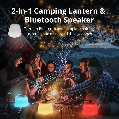  AKASO Inflatable Solar Lantern, Rechargeable Solar Camping Light with Bluetooth Speaker, USB & Solar Powered, IP66 Waterproof Portable Collapsible Lantern for Camping Hiking Fishin