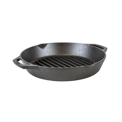 롯지 Lodge 12 Cast Iron Dual Handle Grill Pan, Black