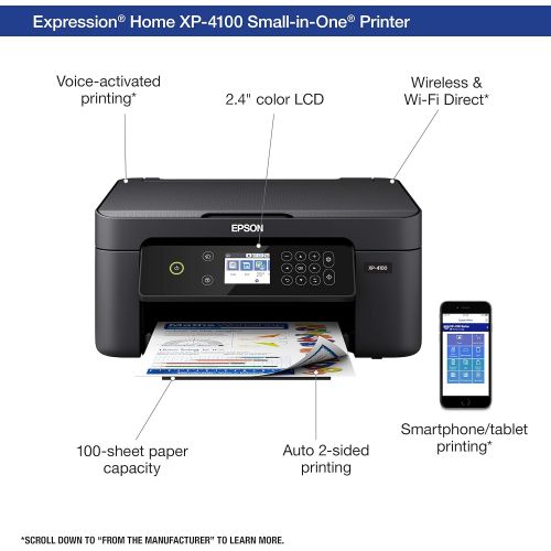 엡손 [아마존베스트]Epson Expression Home XP-4100 Wireless Color Printer with Scanner and Copier