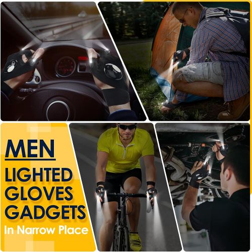  PARIGO LED Flashlight Gloves Gifts for Men, Fathers Day Gifts for Dad Birthday Gift Idea for Husband Him, Handsfree Lights for Fishing Camping Hiking Repairing, Cool Unique Tool Gadget fo