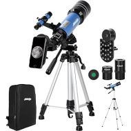 AOMEKIE Telescopes for Adults Astronomy with Backpack Telescope for Beginners with Metal Kellner Eyepieces 70mm Travel Telescope Adjustable Tripod 3X Barlow Lens Phone Adapter