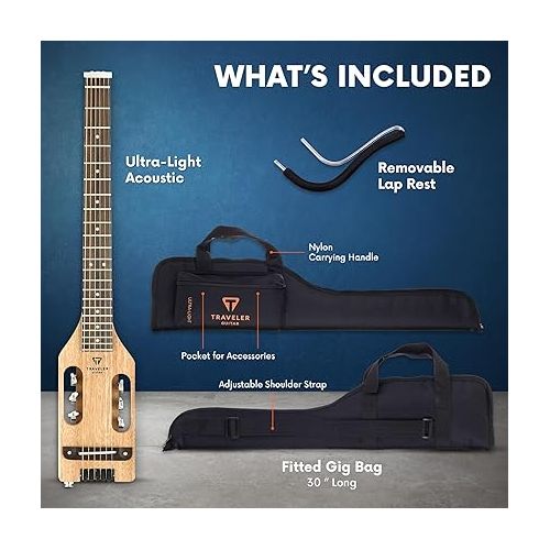  Traveler Guitar Ultra-Light Mahogany Acoustic Electric Guitar | Portable Electric Acoustic Guitar with Removable Lap Rest | Full 24 3/4