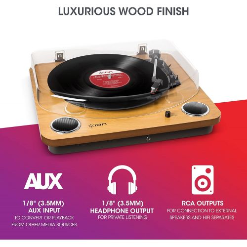  [아마존베스트]ION Audio Max LP  Vinyl Record Player / Turntable with Built In Speakers, USB Output for Conversion and Three Playback Speeds  Natural Wood Finish