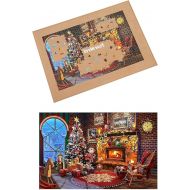 LAVIEVERT Jigsaw Puzzle Board for Up to 1,500 Pieces + 1000 Pieces Wooden Jigsaw Puzzle (Fireplace, Christmas)