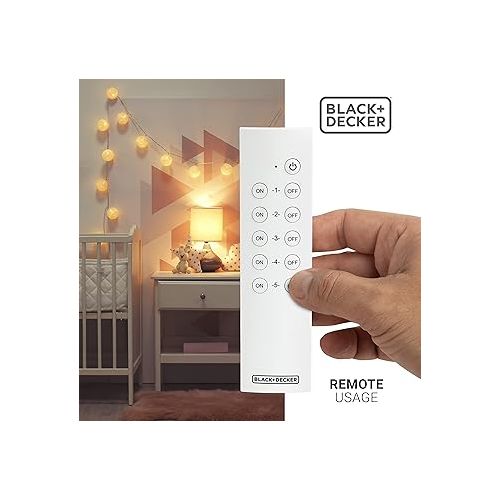  BLACK+DECKER Wireless Remote-Control Outlet, Pack of 5 Outlets, 2 Remotes - Premium Light Switches