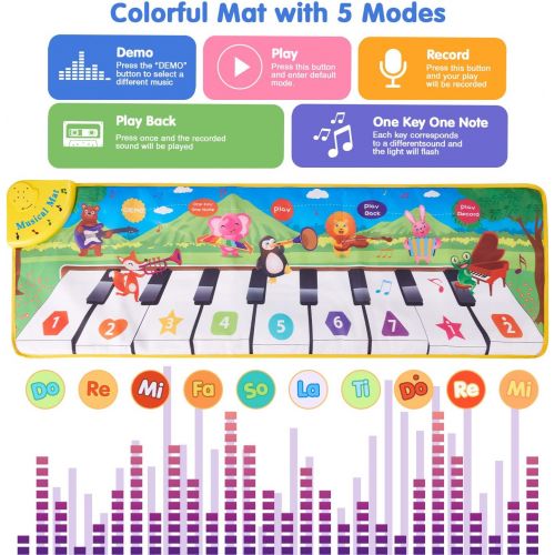  [아마존베스트]Retruth Musical Piano Mat for Kids & Toddlers, Musical Mat Keyboard Dancing Mat with 8 Instrument Modes, Touch Play Mat Early Education Music Toys Gift for Girls Boys Age 1-3 (Anim