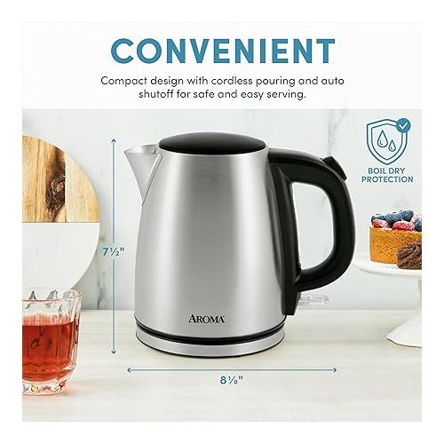  Aroma Housewares Housewares 1.0L / 4-cup Stainless Steel Electric Kettle (AWK-267SB)