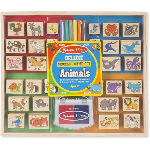  Melissa & Doug Deluxe Wooden Stamp Set, Animal Stamps (Best for 4, 5, 6 Year Olds and Up) & Wooden Favorite Things Stamp Set (Sturdy Wooden Storage Box, Best for 4, 5, 6 Year Olds