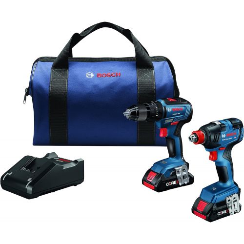  Bosch GXL18V-233B25 18V 2-Tool Combo Kit with 1/2 In. Hammer Drill/Driver, Freak 1/4 In. and 1/2 In. Two-in-One Bit/Socket Impact Driver and (2) CORE18V 4.0 Ah Compact Batteries