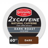 Community Coffee - 2X Caffeine Dark Roast 60 Count (6 Packs of 10) Single Serve Coffee Pods, Compatible with Keurig 2.0 K Cup Brewers