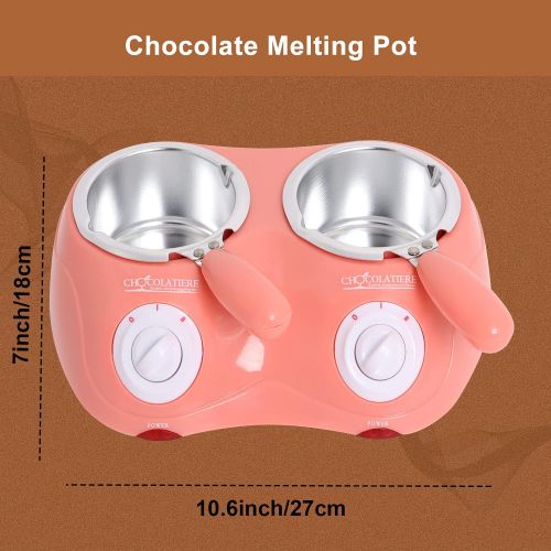  HAQQI Chocolate Melting Pot Electric Fondue Melter Machine Set with Mold DIY Pink Stainless Steel Plastic Home Candy Chocolate Making Melting Pot Kitchen Tool Double-pot