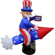 BZB Goods 6 Foot Long Patriotic Independence Day 4th of July Inflatable Uncle Sam on Rocket LED Blow Up Lighted Decor Indoor Outdoor Holiday Art Decor Decorations