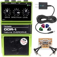 Nobels ODR-1 BC Natural Overdrive Pedal with Bass Cut Switch Bundle with Blucoil Slim 9V Power Supply AC Adapter, 2-Pack of Pedal Patch Cables, and 4-Pack of Celluloid Guitar Picks