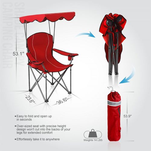  ALPHA CAMP Camp Chairs with Shade Canopy Chair Folding Camping Recliner Support 350 LBS