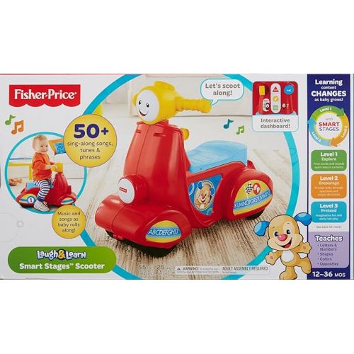 피셔프라이스 Fisher-Price Laugh & Learn Toddler Ride-On, Smart Stages Scooter, Musical Learning Toy with Motion-Activated Songs for Ages 1+ Years
