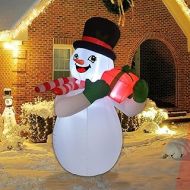 GOOSH 5 Foot Tall Inflatable Snowman Christmas Inflatable Snowman with Gift Box in The Hand LED Lights Indoor-Outdoor Yard Lawn Decoration - Cute Fun Xmas Holiday Blow Up Party Dis
