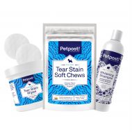 Petpost White Dog Grooming Kit with Whitening Shampoo, Tear Stain Remover, and Tear Stain Supplement for Maltese, Shih Tzu, Bichon Frise Dogs