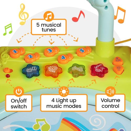  [아마존베스트]Prextex Kids Electric Toy Drum Set for Kids Working Microphone Lights and Adjustable Sound Bass Drum Pedal Drum Sticks with Little Chair All Included