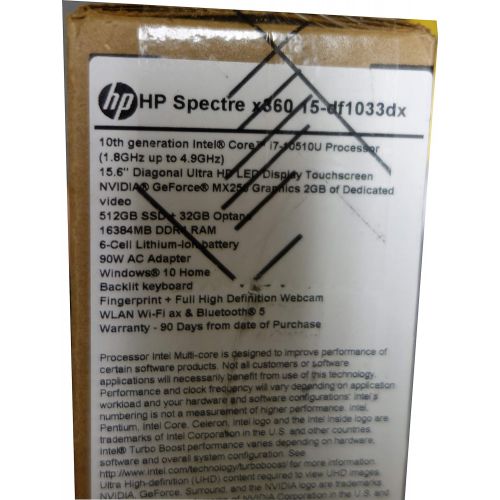 에이치피 HP Spectre x360-15.6 4K Touch - 10th gen i7-10510U - 16GB - 512GB Optane SSD - Dark Ash