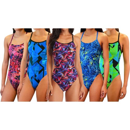  Adoretex Girls/Womens Printed Thin Strap Pro Athletic Team Swimsuit