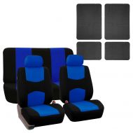 BDK FH Group FH-FB050112 + F11300: Blue Modern Flat Cloth Seat Covers and Black rubber Floor Mats- Fit Most Car, Truck, Suv, or Van