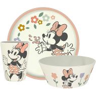 Zak Designs Disney Kids Dinnerware Set 3 Pieces, Durable and Sustainable Melamine Bamboo Plate, Bowl, and Tumbler are Perfect For Dinner Time With Family (Minnie Mouse)