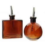 Couronne Company Set of 2 Painted Amber Glass Oil & Vinegar Dispensers 8.5 Ounces