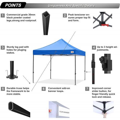  ABCCANOPY Heavy Duty Ez Pop up Canopy Tent with Sidewalls 10x10, Royal Blue