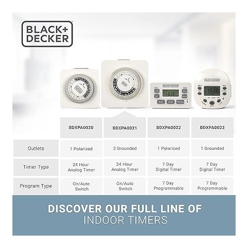  BLACK+DECKER Light Timers, Indoor, Programmable, 2 Pack, with 2 Grounded Outlets- Analog Timer Outlet with 30 Minute Intervals for Lights, Lamps, Appliances - Electric Timer with Override Switch