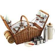 Picnic at Ascot Huntsman English-Style Willow Picnic Basket with Service for 4, Coffee Set and Blanket- Designed, Assembled & Quality Approved in the USA