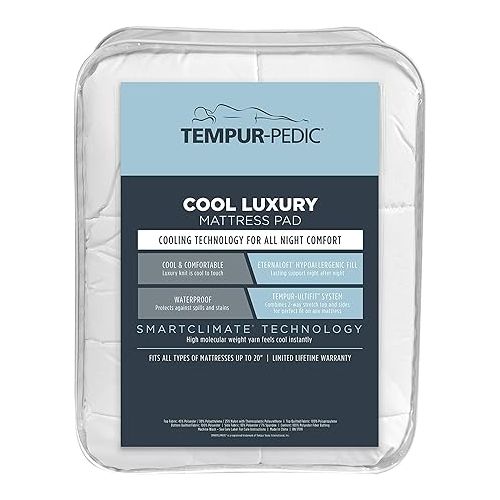템퍼페딕 Tempur-Pedic Cool Luxury Mattress Pad, Queen, White