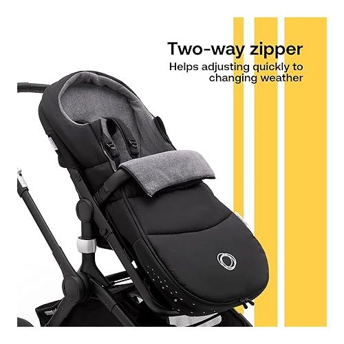  Bugaboo Footmuff - All-Season Stroller Accessory Weatherproof Climate Control Removable and Reflective - Midnight Black