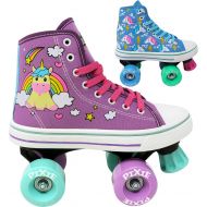 Lenexa Roller Skates for Girls - Pixie Unicorn Kids Quad Roller Skate - Indoor, Outdoor, Derby Childrens Skate - Rollerskates Made for Kids - High Top Sneaker Style - Great for Beg