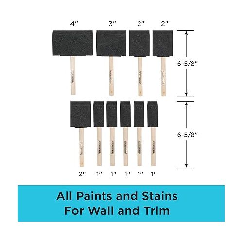  Black+Decker 10pc Foam Brush Set: Professional-Quality Foam Brushes for Precise and Smooth Painting in DIY Projects and Crafts