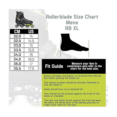 롤러블레이드 Rollerblade RB XL Men's Adult Fitness Inline Skate, Black and Lime, High Performance Inline Skates