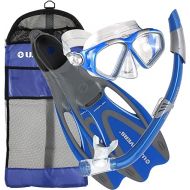 U.S. Divers Cozumel Seabreeze Adult Snorkeling Combo Set with Adjustable Mask, Snorkel, Extra-Large Fins (11.5-13), and Travel Bag, Blue