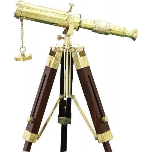  [아마존베스트]CollectiblesBuy Antique Handmade Tripod Telescope Desktop Decorative Shiny Brass Wooden Stand