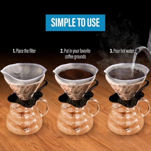  Zulay Kitchen Zulay Reusable Pour Over Coffee Filter - Flexible Stainless Steel Mesh Coffee Filter Reusable - Permanent Paperless Metal Coffee Filter Cone for Hario, Chemex, Ovalware, and Other