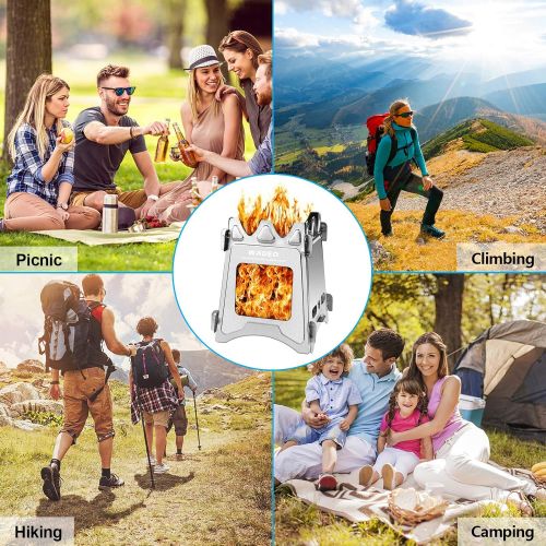  Backpacking Wood Stove, WADEO Foldable Camping Stove, Stainless Steel Foldable Camping Stove with Compact and Lightweight Design for Outdoor Cooking, Camping, Hiking, Traveling Pic