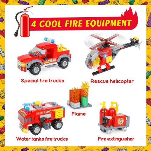  WishaLife City Police, City Fire Station Building Set, City Fire Rescue Toy Truck Building Kit with Firefighter Toys, Toy Helicopter for Kids Boys Girls 6-12 (979Pieces)