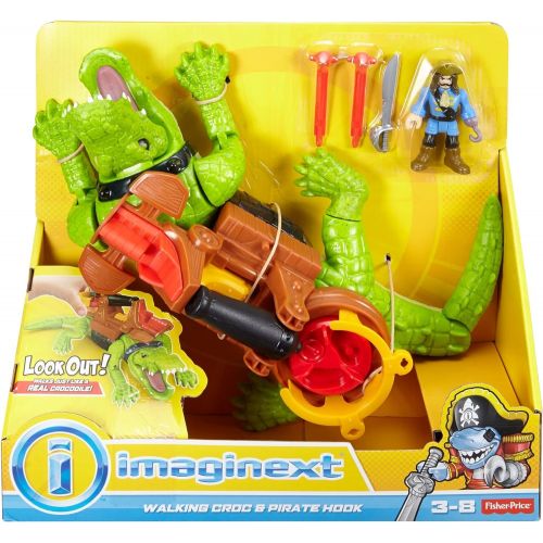  Fisher-Price Imaginext Walking Crocodile & Pirate Hook figure set with projectile launcher for preschool pretend play ages 3 years and up