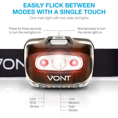  Vont LED Headlamp [Batteries Included, 2 Pack] IPX5 Waterproof, with Red Light, 7 Modes, Head Lamp, for Running, Camping, Hiking, Fishing, Jogging, Headlight Headlamps for Adults &