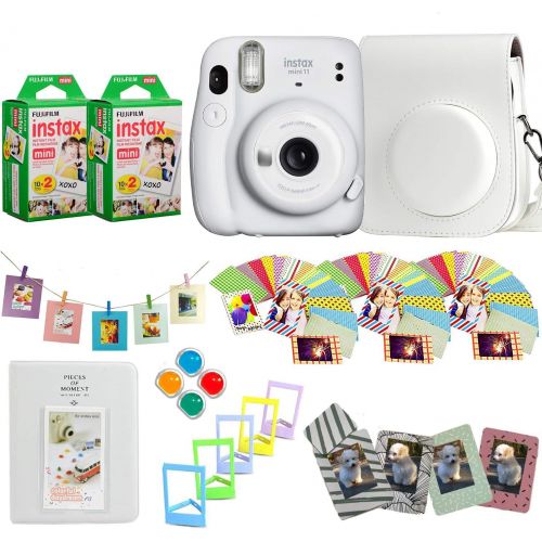 후지필름 Fujifilm Instax Mini 11 Instant Camera + Fuji Instax Film 40 Shots + Protective Case + Magnetic Frames + Album, Frames Design Kit (Ice White)