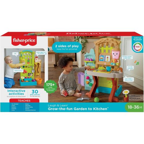  Fisher-Price Laugh & Learn Grow-the-Fun Garden to Kitchen, Interactive Farm-to-Kitchen Playset for Toddlers with Music, Lights and Learning Content